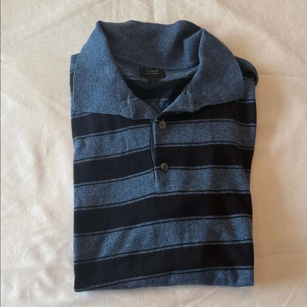 J. Crew Men's Italian Polo Shirt - Blue and Black Stripes